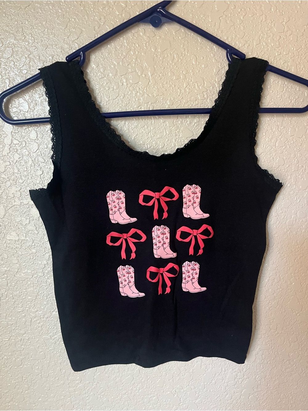 Black Tank Top with Pink Boots & Bows Graphic